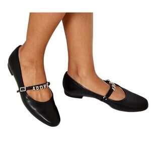 Charles & Keith Faux Black Leather ADORE Charm Mary Jane Ballet Flats Shoes Glam
